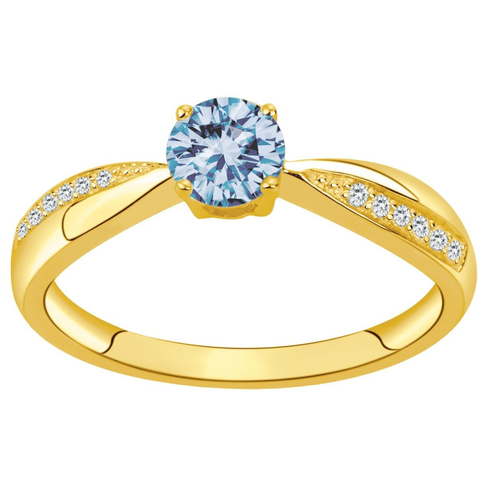 Bague Plaqué Or, 1 spinelle bleue topaze et oxydes de zirconium by Stauffer Ref. 76100192
