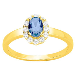 Bague Plaqué Or, 1 spinelle bleue topaze et oxydes de zirconium by Stauffer Ref. 76100193