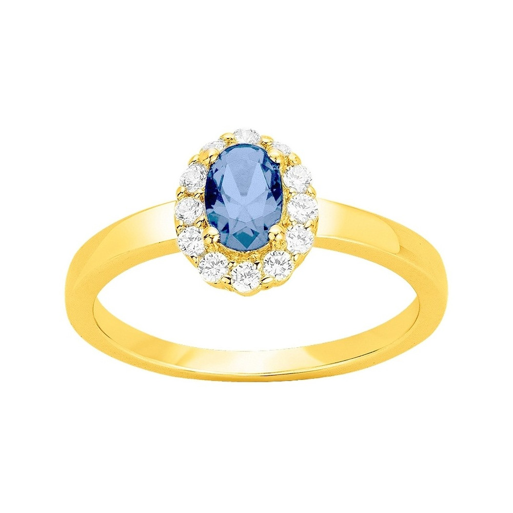 Bague Plaqué Or, 1 spinelle bleue topaze et oxydes de zirconium by Stauffer Ref. 76100193