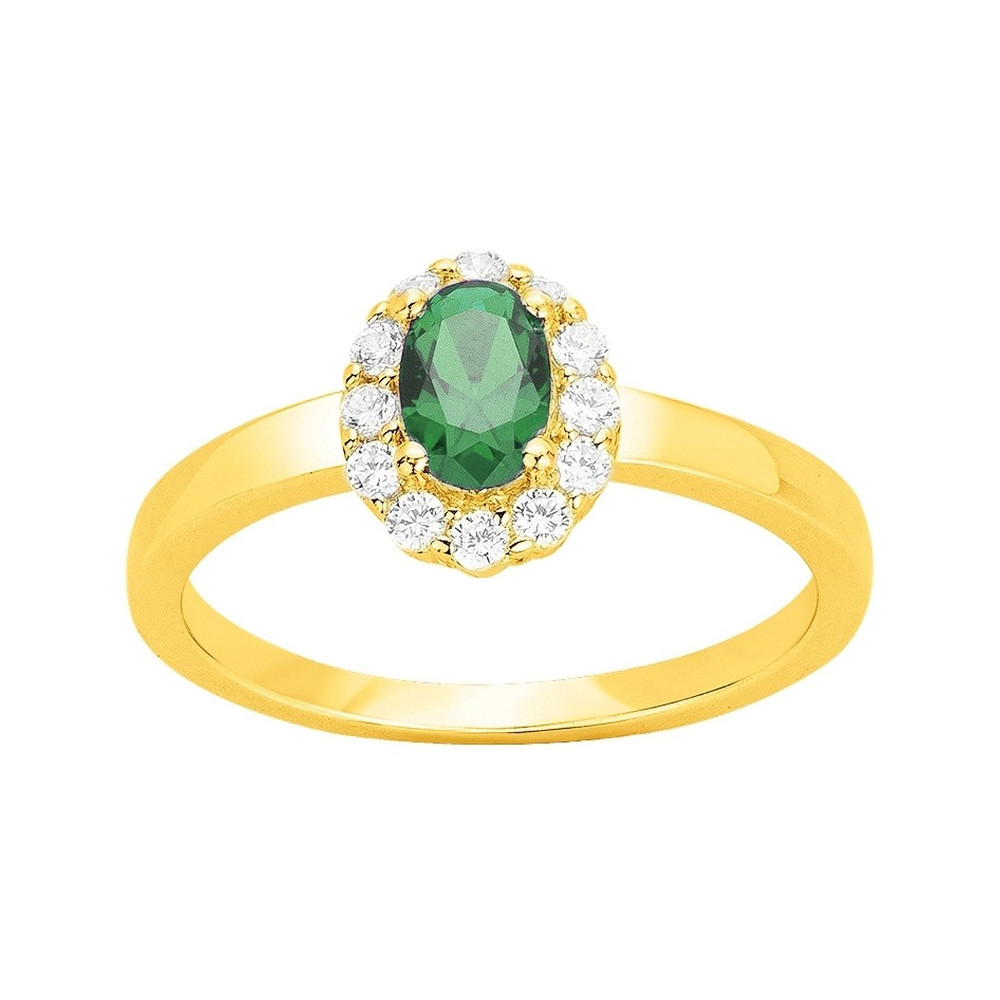 Bague Plaqué Or, 1 spinelle verte et oxydes de zirconium by Stauffer Ref. 76100194