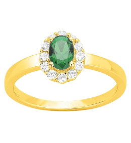 Bague Plaqué Or, 1 spinelle verte et oxydes de zirconium by Stauffer Ref. 76100194