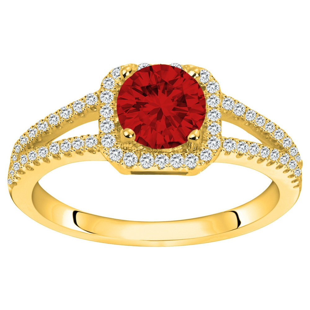 Bague Plaqué Or, 1 spinelle rouge et 64 oxydes de zirconium by Stauffer Ref. 76100256