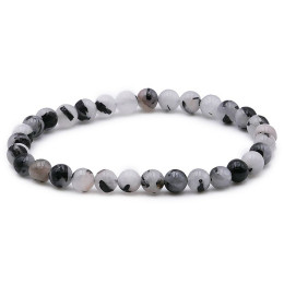 Bracelet pierres naturelles 6mm cristal de roche tourmaline A