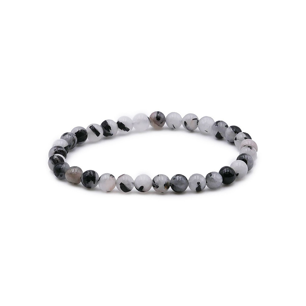 Bracelet pierres naturelles 6mm cristal de roche tourmaline A