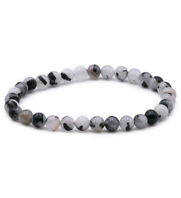 Bracelet pierres naturelles 6mm cristal de roche tourmaline A