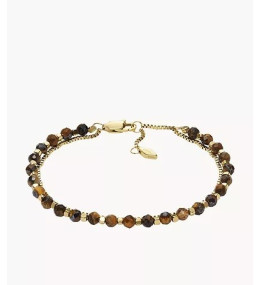 Bracelet Femme FOSSIL, All stacked up, en acier doré jaune et oeil de tigre, JF04683710