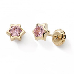 Les Boucles d'oreilles or jaune 375/1000, étoile et oxydes de zirconium by Stauffer