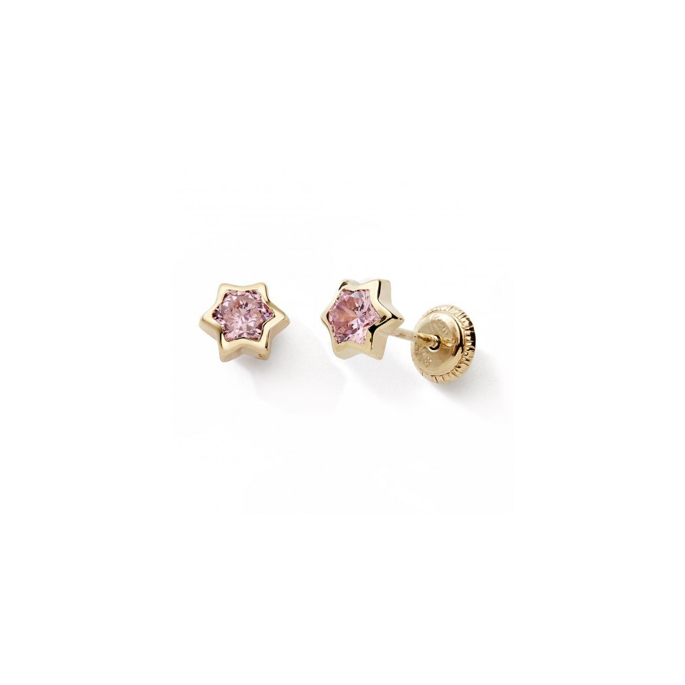 Les Boucles d'oreilles or jaune 375/1000, étoile et oxydes de zirconium by Stauffer