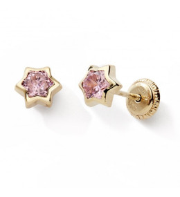 Les Boucles d'oreilles or jaune 375/1000, étoile et oxydes de zirconium by Stauffer