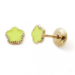 Les Boucles d'oreilles or jaune 375/1000, fleur laque jaune by Stauffer
