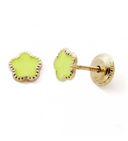 Les Boucles d'oreilles or jaune 375/1000, fleur laque jaune by Stauffer