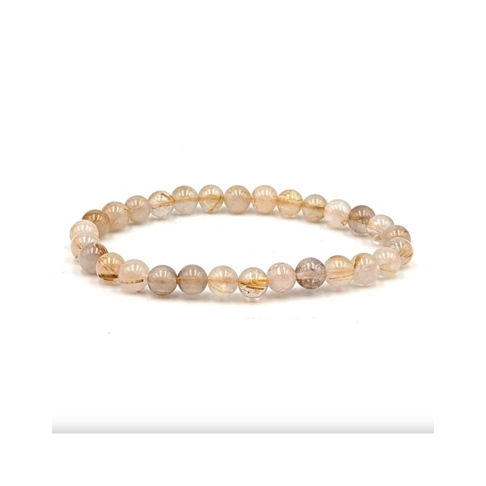 Bracelet pierres naturelles 6mm cristal de roche rutile A+