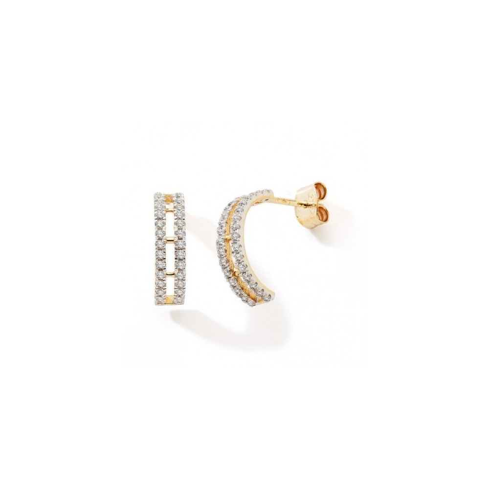 Boucles d'oreilles demi-créoles or jaune 375/1000, oxydes de zirconium, by Stauffer