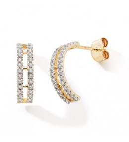 Boucles d'oreilles demi-créoles or jaune 375/1000, oxydes de zirconium, by Stauffer