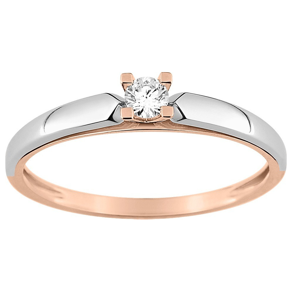 Bague solitaire or rose et or gris 750/1000 et diamant 0,095 carat by Stauffer