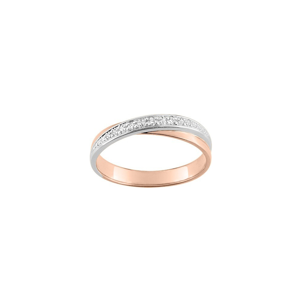 Alliance or rose et or gris 750/1000 et diamants 0,03 carat by Stauffer