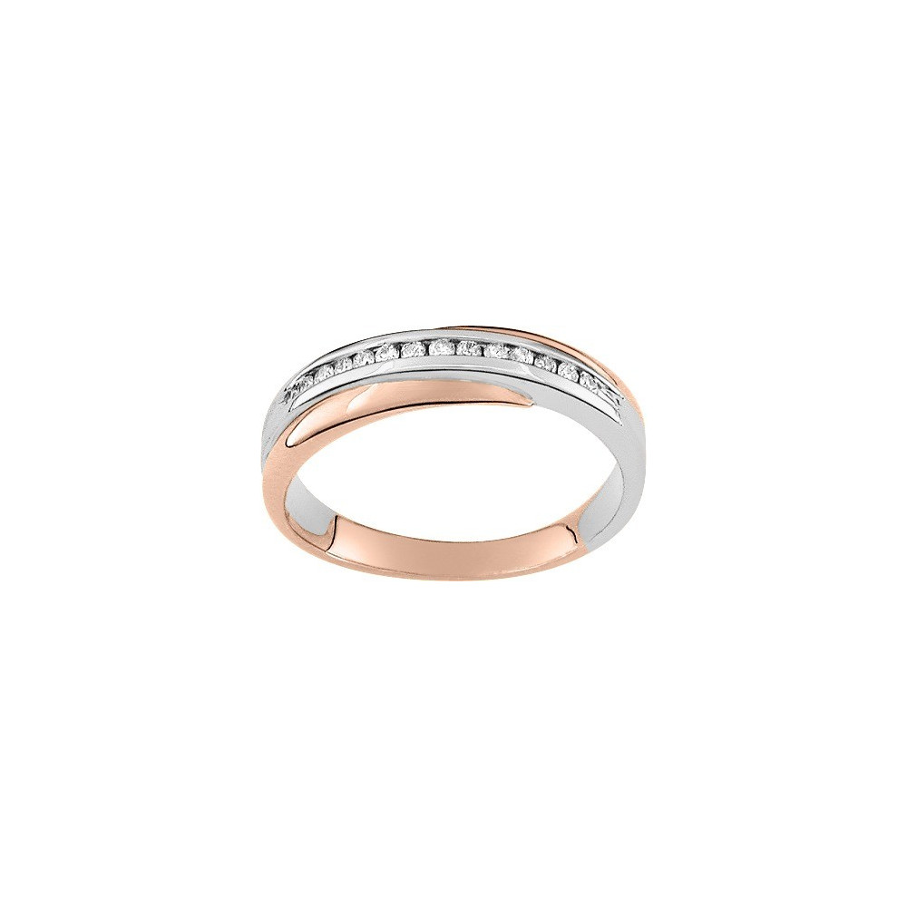 Alliance or rose et or gris 750/1000 et diamants 0,13 carat by Stauffer