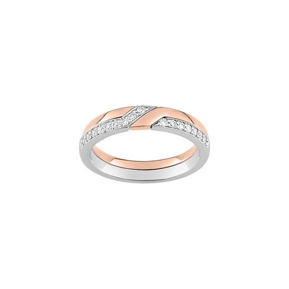 Alliance or rose et or gris 750/1000 et diamants 0,16 carat by Stauffer