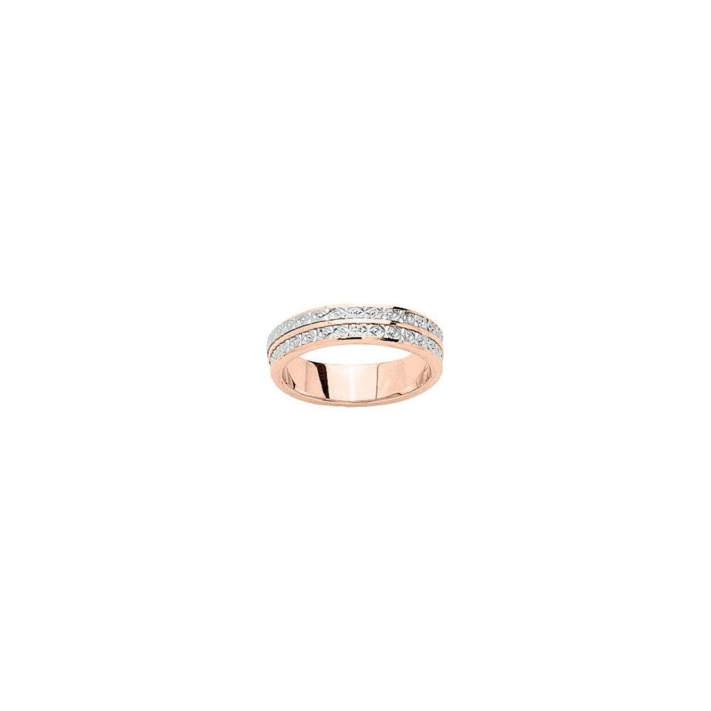 Alliance or rose et or gris 750/1000 double rangs illusion, largeur 5,00 mm by Stauffer