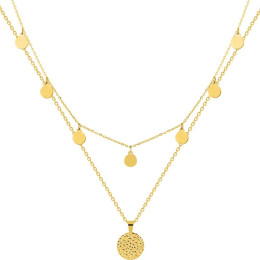Le Collier double chaînes, femme acier doré jaune, avec pampilles, by Stauffer.