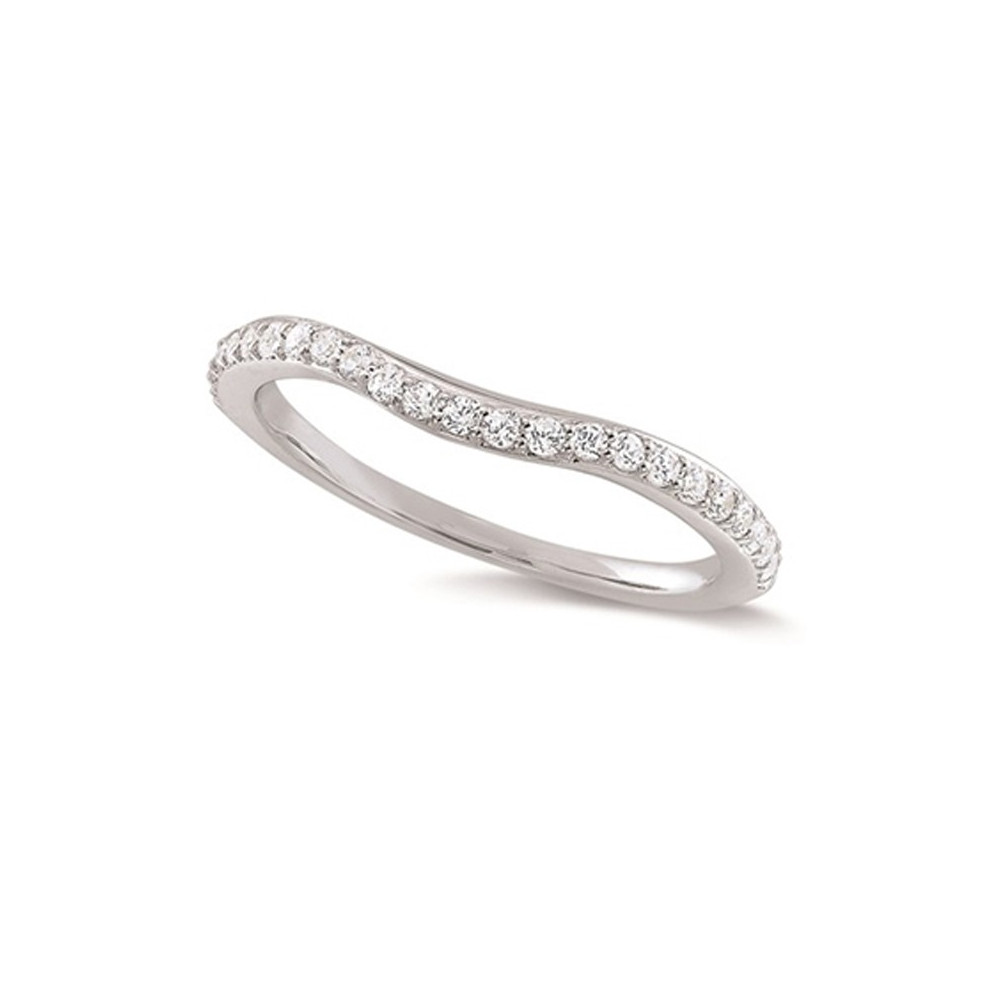 Alliance or gris 750/1000 forme vague, diamants 0,30 carat serti grains, by Stauffer