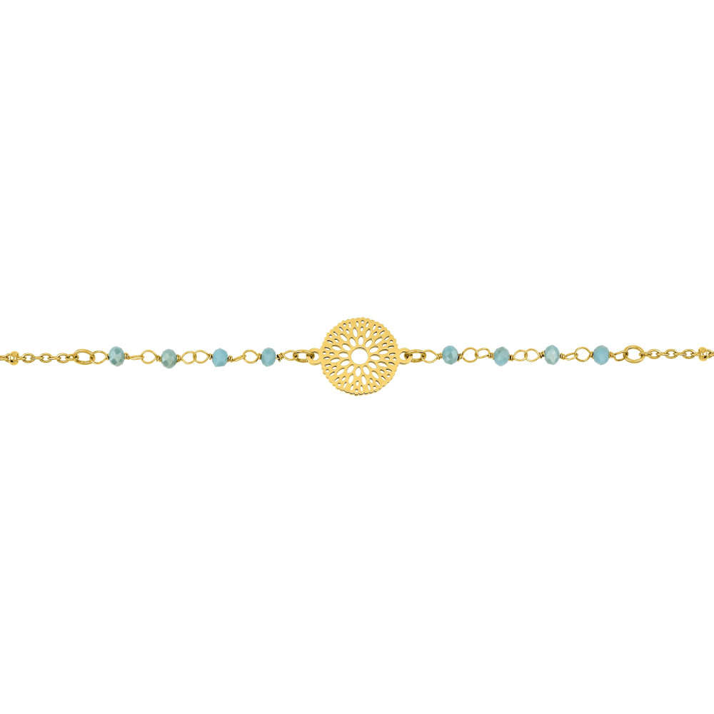 Le Bracelet femme acier doré jaune, chaîne forçat, et cristaux turquoises by Stauffer.