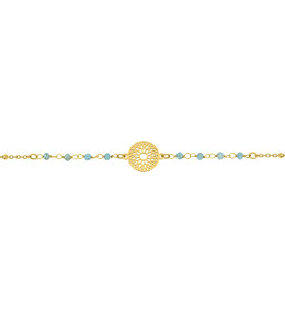 Le Bracelet femme acier doré jaune, chaîne forçat, et cristaux turquoises by Stauffer.