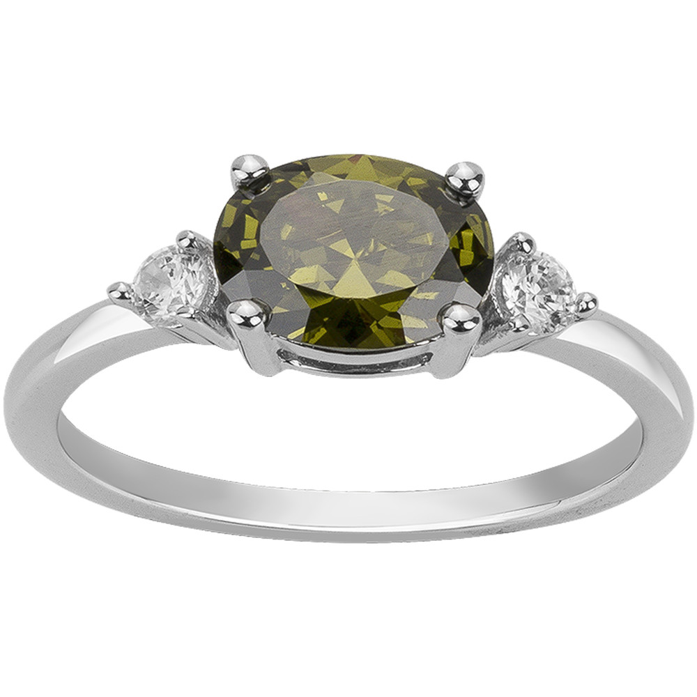 Bague Argent 925/1000, 1 oxyde de zirconium vert olive et 2 oxydes de zirconium by Stauffer