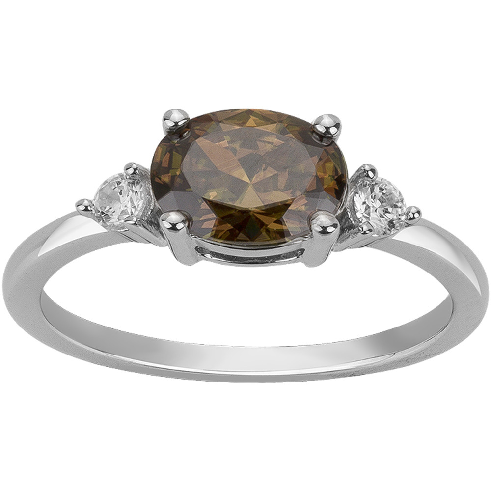 Bague Argent 925/1000, 1 oxyde de zirconium marron et 2 oxydes de zirconium by Stauffer