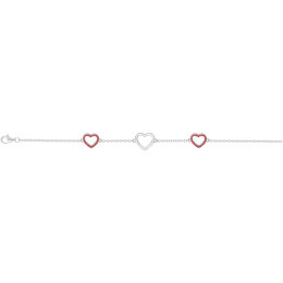 Le Bracelet argent 925/1000, motifs coeurs et 44 spinelles rouges by Stauffer