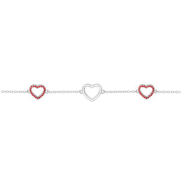 Bracelet argent 925/1000, motifs coeurs et 44 spinelles rouges by Stauffer