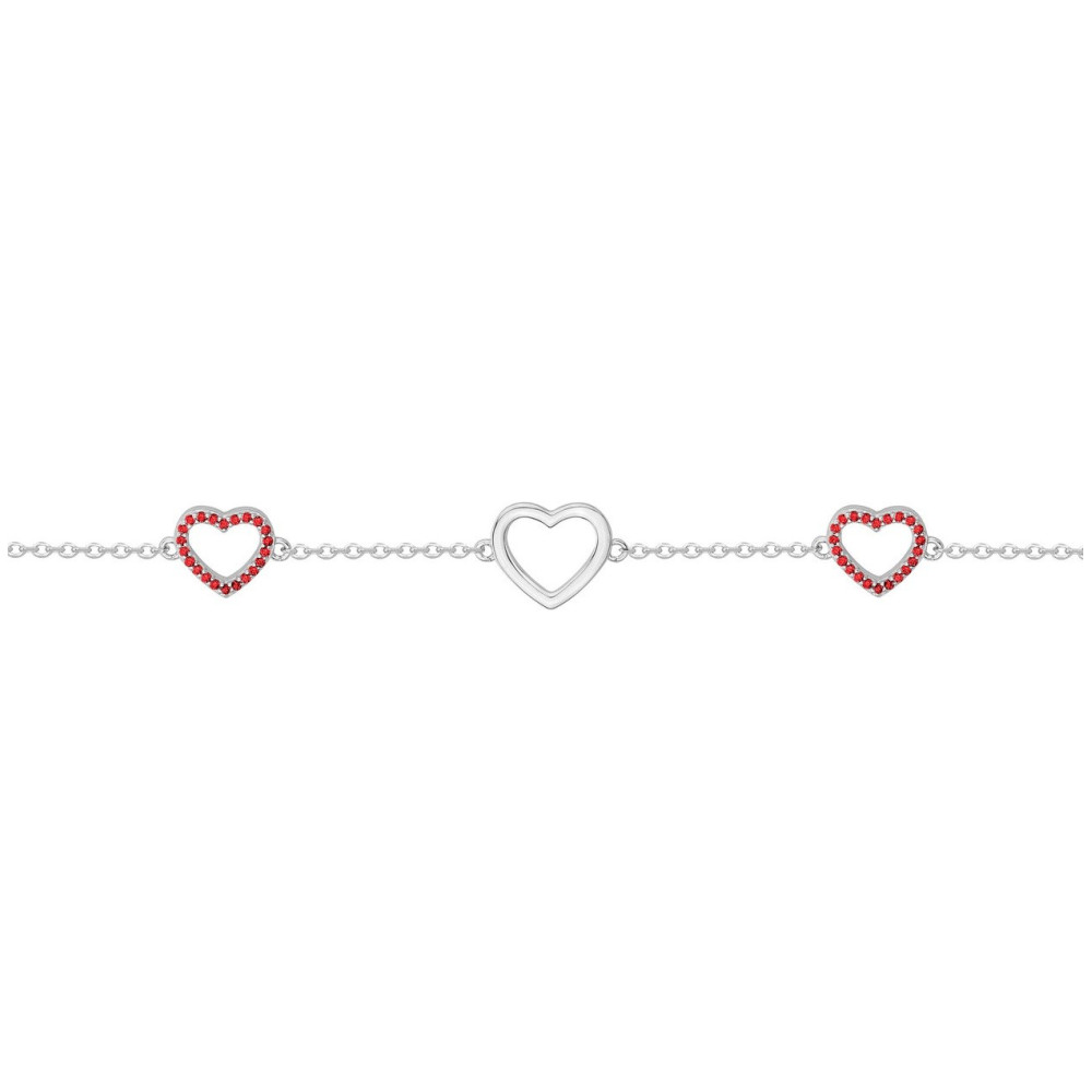 Bracelet argent 925/1000, motifs coeurs et 44 spinelles rouges by Stauffer