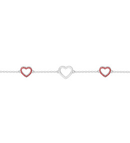Bracelet argent 925/1000, motifs coeurs et 44 spinelles rouges by Stauffer