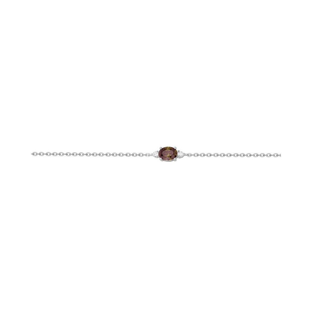 Bracelet argent 925/1000, 1 oxyde de zirconium marron et 2 oxydes de zirconium by Stauffer