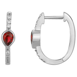 Boucles d'oreilles créoles Argent 925/1000, 2 spinelles rouges et 12 oxydes de zirconium by Stauffer