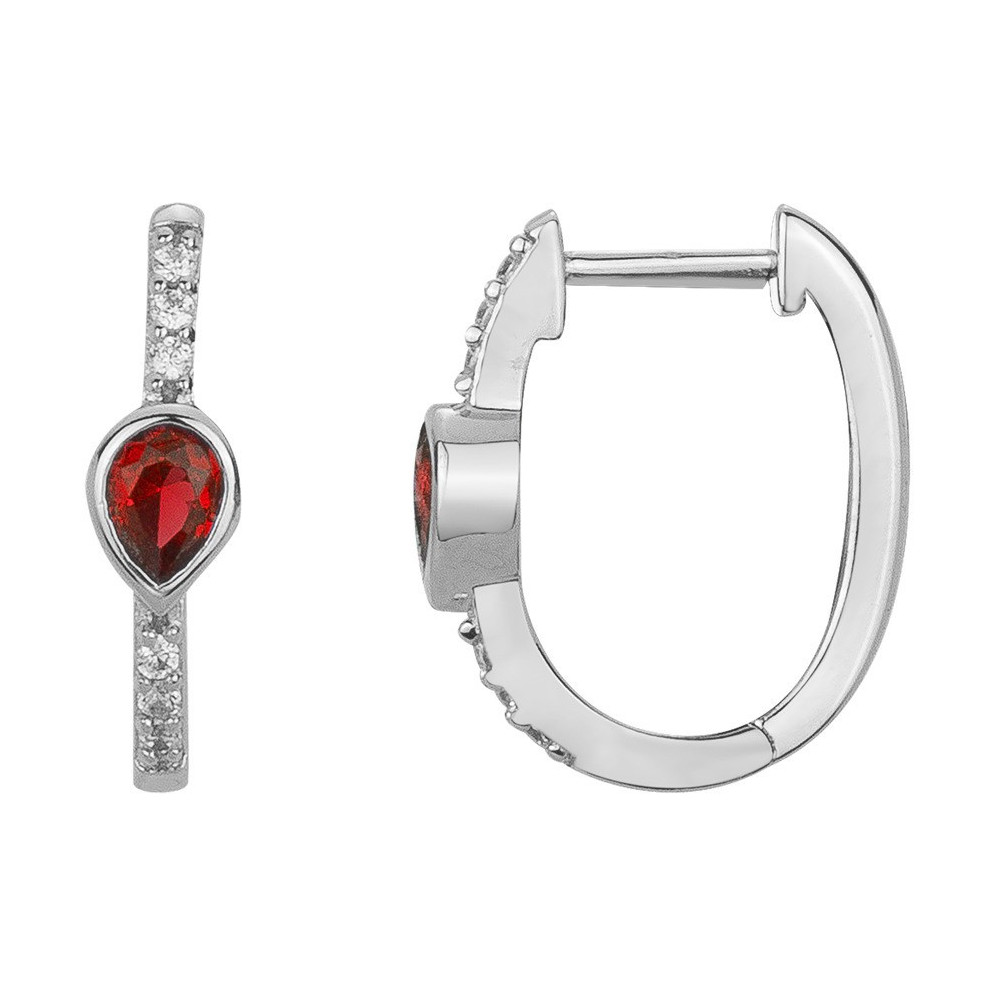 Boucles d'oreilles créoles Argent 925/1000, 2 spinelles rouges et 12 oxydes de zirconium by Stauffer