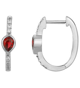 Boucles d'oreilles créoles Argent 925/1000, 2 spinelles rouges et 12 oxydes de zirconium by Stauffer