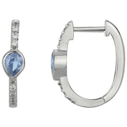 Boucles d'oreilles créoles Argent 925/1000, 2 spinelles bleues et 12 oxydes de zirconium by Stauffer