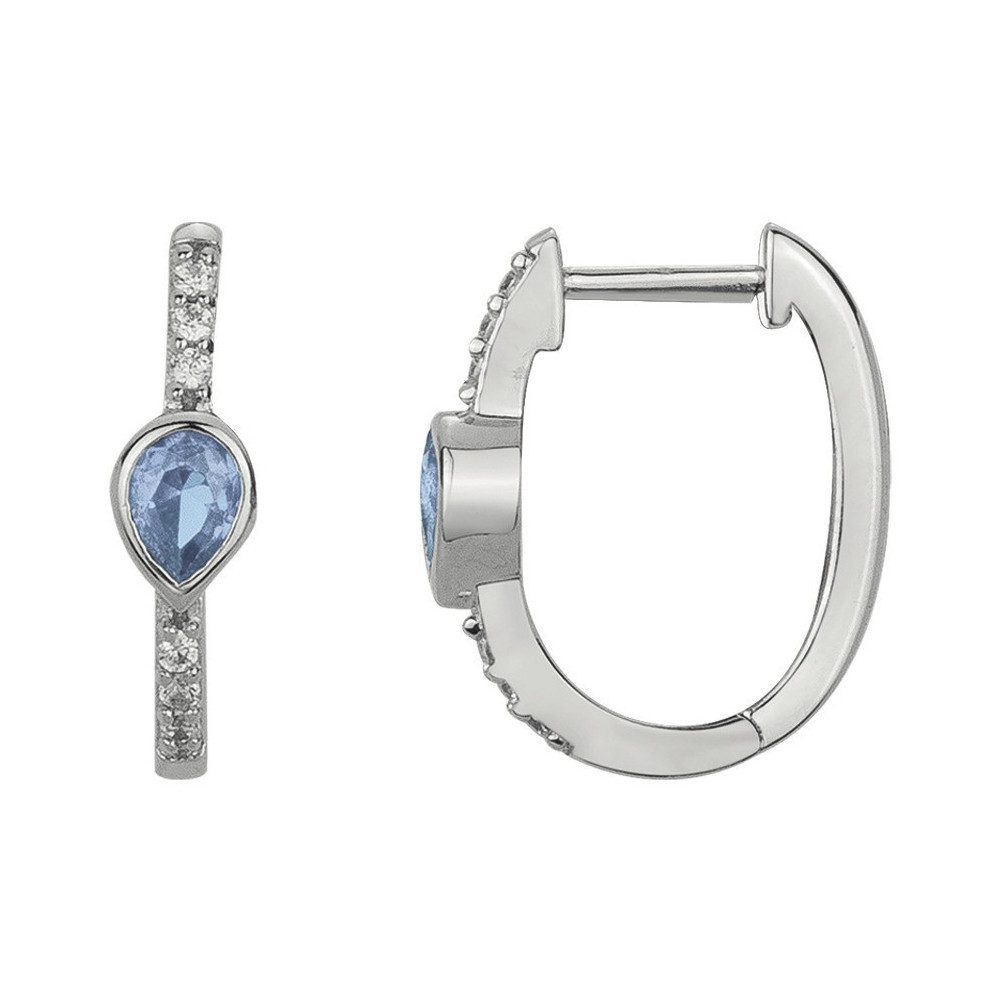 Boucles d'oreilles créoles Argent 925/1000, 2 spinelles bleues et 12 oxydes de zirconium by Stauffer