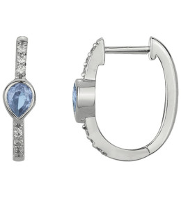 Boucles d'oreilles créoles Argent 925/1000, 2 spinelles bleues et 12 oxydes de zirconium by Stauffer