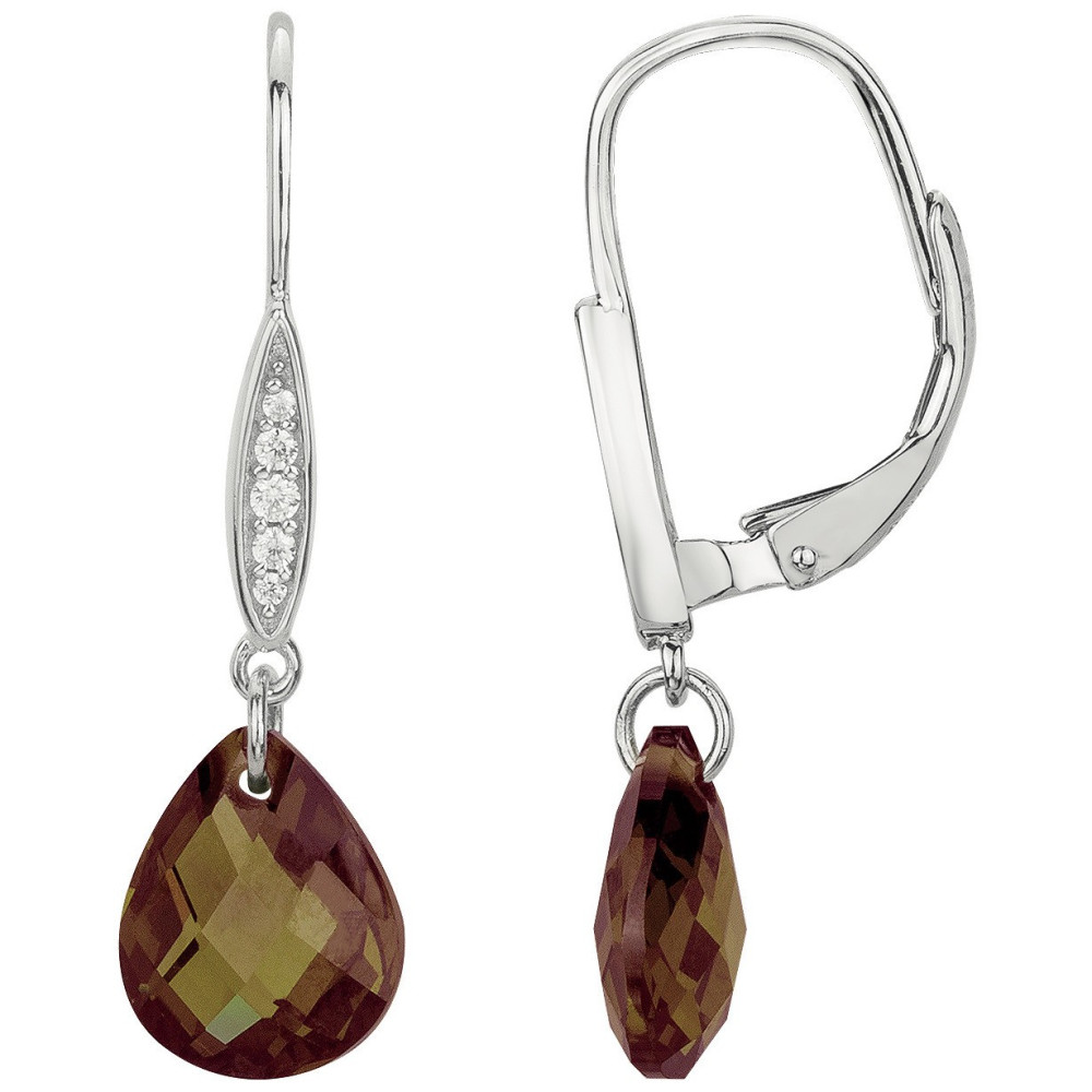 Boucles d'oreilles pendantes Argent 925/1000 2 oxydes de zircoinum marron et 10 oxydes de zirconium by Stauffer