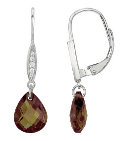Boucles d'oreilles pendantes Argent 925/1000 2 oxydes de zircoinum marron et 10 oxydes de zirconium by Stauffer