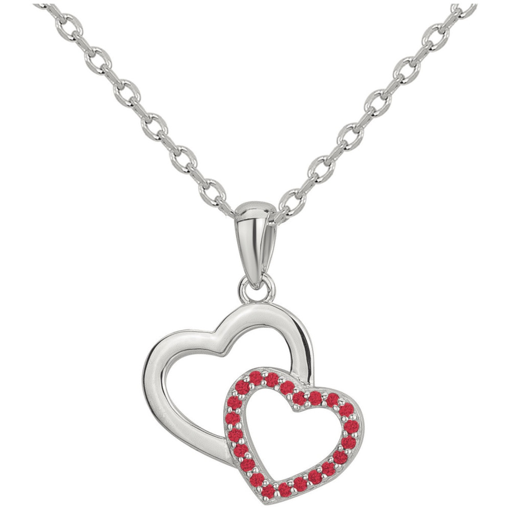 Collier Argent 925/1000, double coeurs et 22 spinelles rouges by Stauffer
