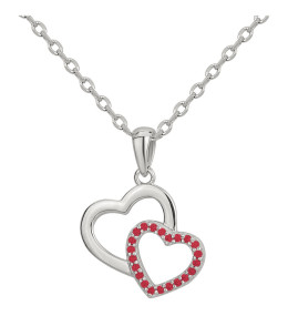 Collier Argent 925/1000, double coeurs et 22 spinelles rouges by Stauffer