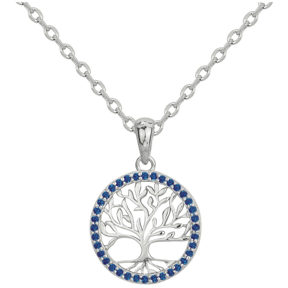 Collier Argent 925/1000, arbre de vie et 36 spinelles bleus by Stauffer