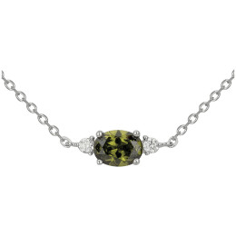 Collier Argent 925/1000, 1 oxyde de zirconium vert olive et 2 oxydes de zirconium by Stauffer