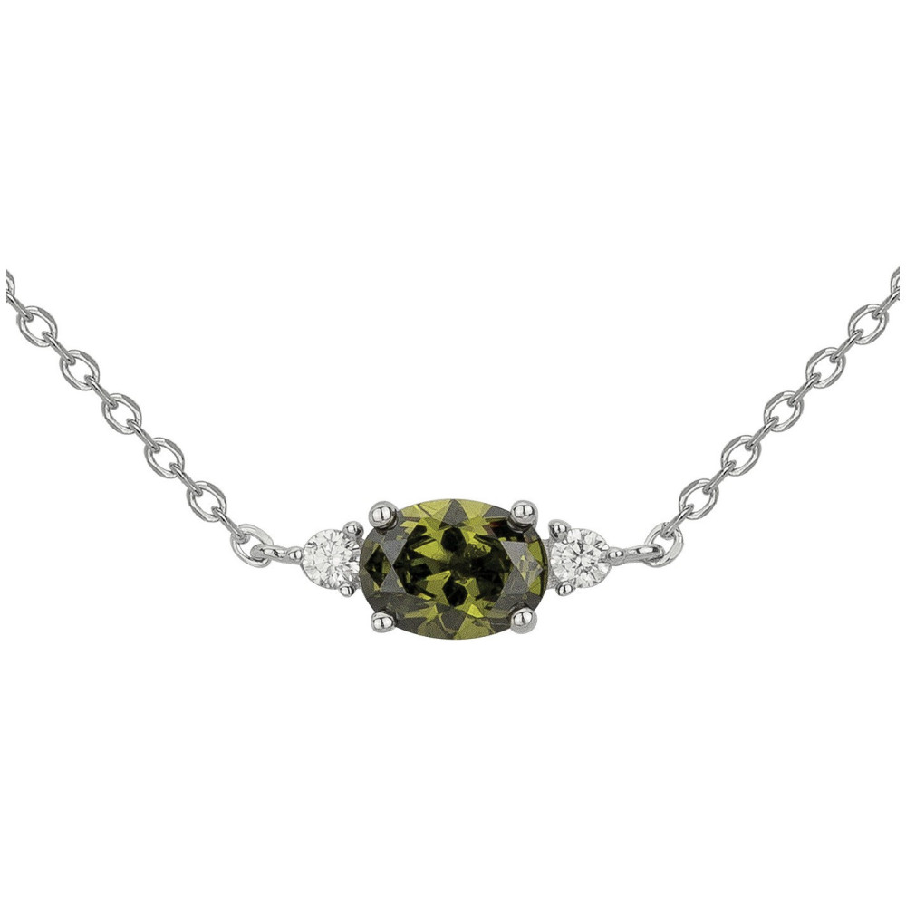 Collier Argent 925/1000, 1 oxyde de zirconium vert olive et 2 oxydes de zirconium by Stauffer