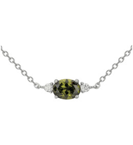 Collier Argent 925/1000, 1 oxyde de zirconium vert olive et 2 oxydes de zirconium by Stauffer