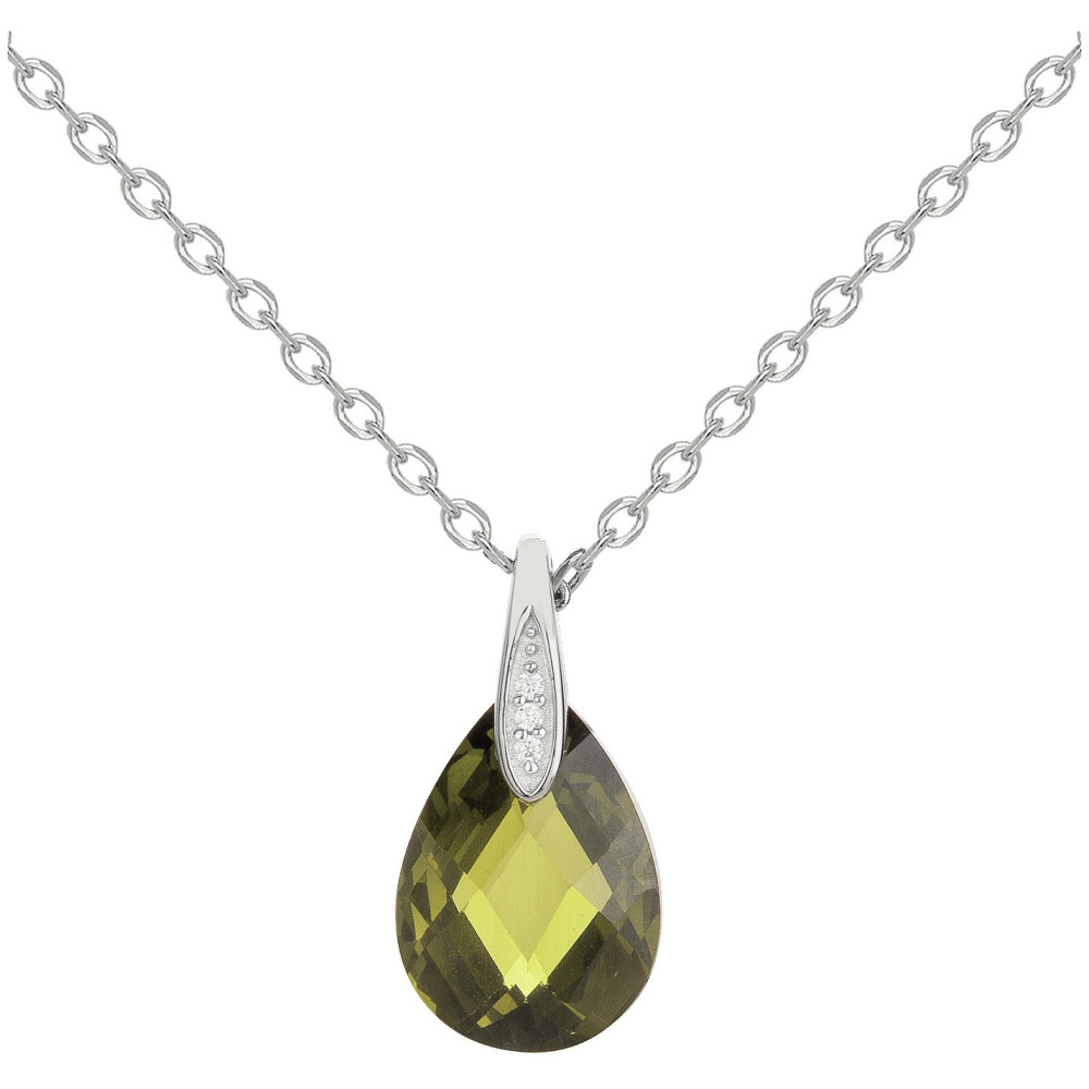 Collier Argent 925/1000, 1 oxyde de zirconium vert olive et 3 oxydes de zirconium by Stauffer