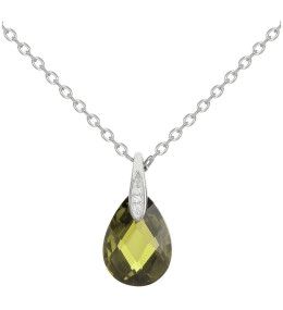 Collier Argent 925/1000, 1 oxyde de zirconium vert olive et 3 oxydes de zirconium by Stauffer
